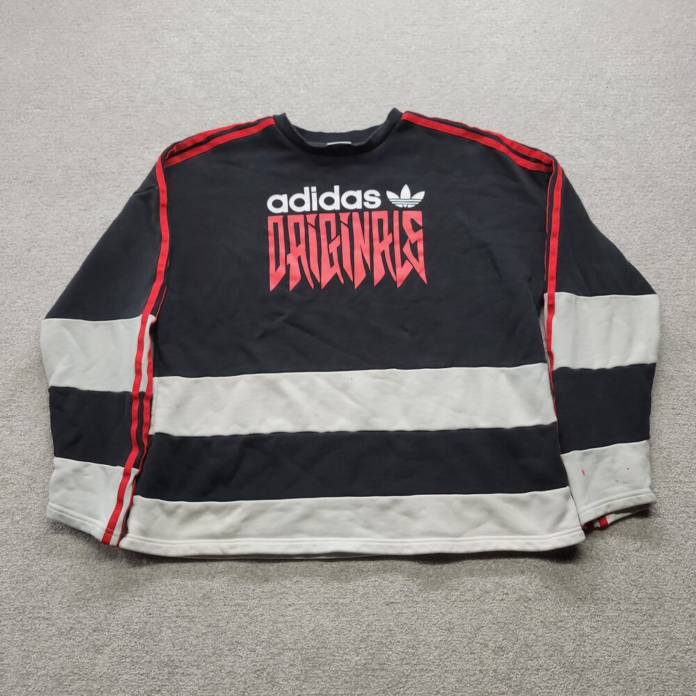 Adidas Originals Mens Large Sweatshirt Black Red White 3 Stripes Spellout